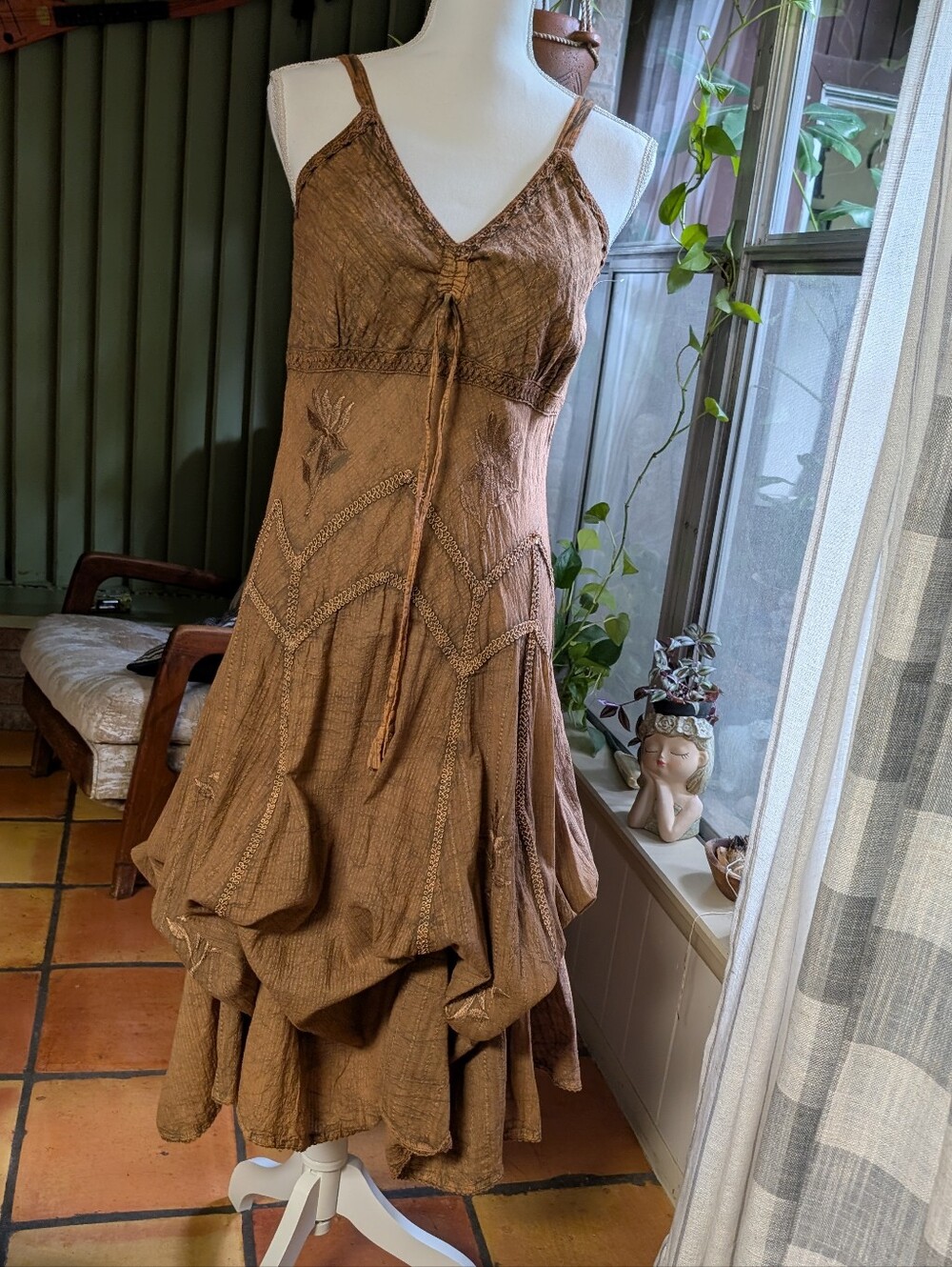 Scully Spaghetti Strap Front Tie Embroidered Dress. - Picture 8 of 9